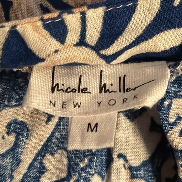 Nicole Miller New York Boho linen top bell sleeves square collar blouse Sz M - Picture 6 of 8